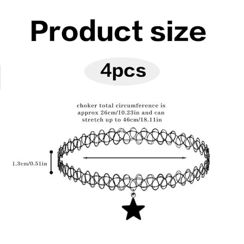 Visxcnu Zestaw 4 szt. Naszyjnik z tatuażem Bransoletka, Czarny Plastikowy Naszyjnik Choker Naszyjnik do obojczyka Choker Elastyczny Biżuteria Akcesoria z lat 90. i 95 dla kobiet dziewcząt