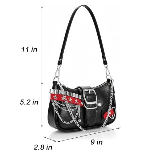 Image of Cute Y2k Purse for Women, Star Embroidery Pattern with Chain Strap Shoulder Bag, Goth Style Cute Mini Purse