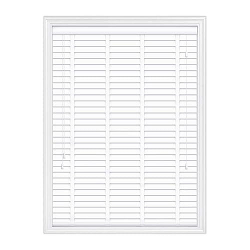 Home In Style 4U Faux Wood Venetian Blinds Window Venetian Blinds Easy Fit Child Safe Trimmable Wooden Tape Blinds-50mm Slats with Aluminium Headrail White, W75cm x L150cm