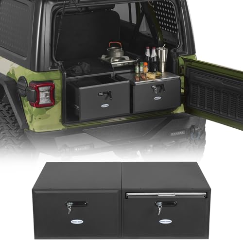 Best Storage Drawers for SUV: Secure, Durable, and Versatile Cargo Solutions 2 Hooke Road Trunk Dual Drawer Storage System for 2007-2025 Jeep Wrangler JK JL Unlimited 4-Door & 2021-2025 Ford Bronco 4-Door, Rear Security Lockable Tool Boxes Cargo Organizer
