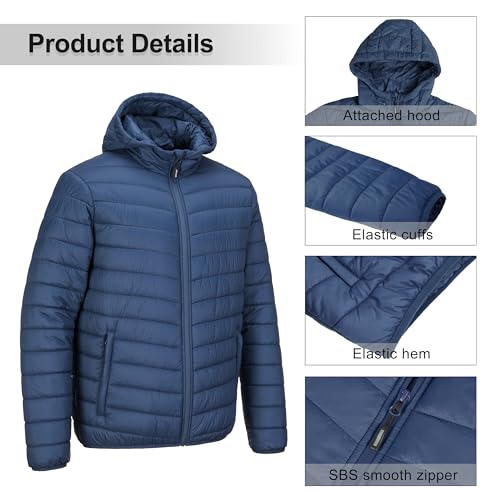 Veste matelassée légère capuche bleu marine pliable Outdoor Ventures Large