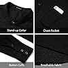Enlision Mens Black Cotton Linen Shirts Long Sleeve Shirt Button Down Henley Shirts Lightweight Casual Plain Tops for Men 3XL #4