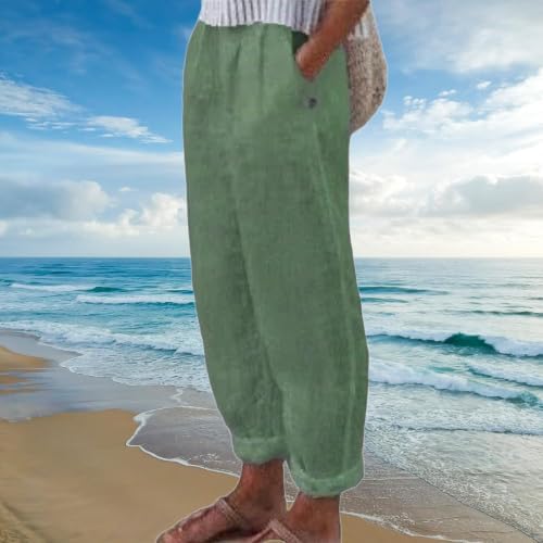 ZOCANIA Cotton Linen Pants for Women Floral Printed Beach Pants Elastic Waist Cropped Trousers Boho Pants with Pockets - Image 4