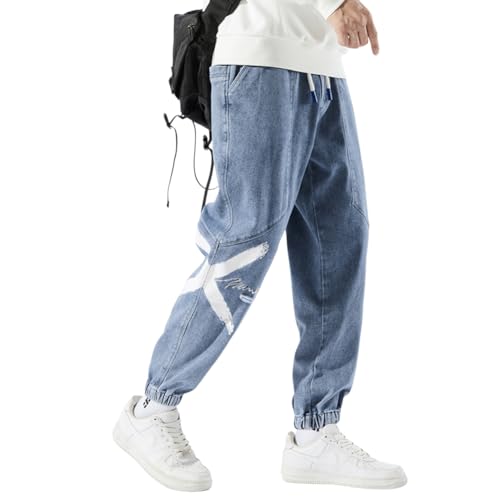 XYGJZ Jean Joggers for Men Loose Fit Sports Casual Denim Trousers Streetwear