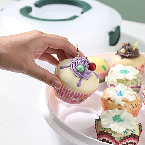 Diirppr 10Inch 3-In-1 Round Pie Carrier Portable Egg Carrier Deviled Egg Tray Cupcake,Christmas Party Container With With Egg Holder Trays Holds Up To 12 Cupcakes / 18 Eggs (Dark Green) #TOP5