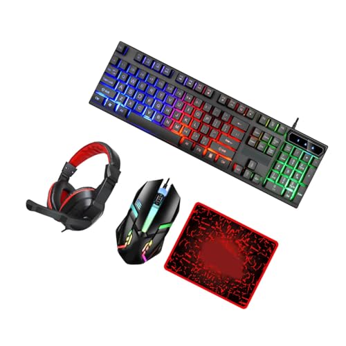 Ensemble Clavier et Souris Filaire Compact avec Casque Audio et Tapis Noir