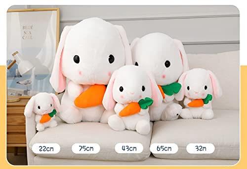 Houpu Soft Toy - Sitting Lop Eared Rabbit, Easter White Rabbit Stuffed Bunny Animal With Carrot Soft Lovely Realistic Long-Eared Standing Pink Plush Toys (White-Carrot,8.6In/22Cm) #TOP7