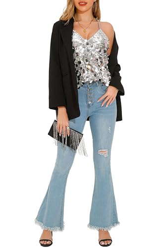 GUANYY Sequin Tops for Women Sparkly Strappy Tank Tops Sexy V Neck Top Concert Outfits Party Disco Club Night2