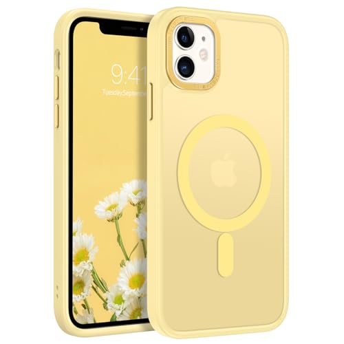 Coque iPhone 11 fine anti-rayures mate et magnétique de couleur jaune