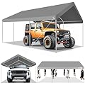 COBIZI 12x20ft Carport Heavy Duty, Portable Garage with Removable Sidewalls, Ventilated Windows & Built-in Sandbags, Car Canopy for Truck, Boat, SUV with All-Season Tarp, Waterproof, Gray