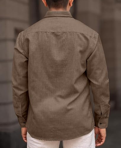 Image of Men's Solid Linen Blend Cotton Shirt | Full Sleeve Plain Shirt for Men | Regular Fit Casual & Formal Wear