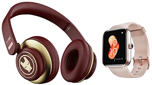Image of boAt Xtend /Xtend RTL Smartwatch with Alexa Built-in, 1.69 inch HD Display, Multiple Watch Faces & Rockerz 450 Iron Man Edition On Ear Bluetooth Headphones with Mic, 15 Hours Battery, 40MM Drivers