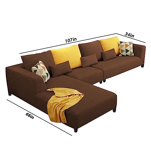 Image of Galib LHS 6 Seater L Shape Sofa Set for Living Room (Brown Fabric)