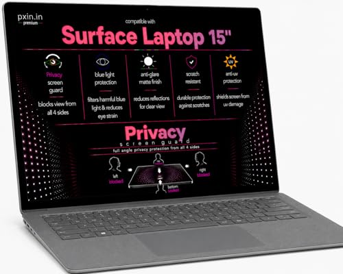 Image of Pxin 360 Pro Privacy Screen guard compatible with Surface Laptop 15 inch | Anti Glare | Anti UV | Anti Blue | Anti Reflection | Privacy Filter | Unbreakable Build