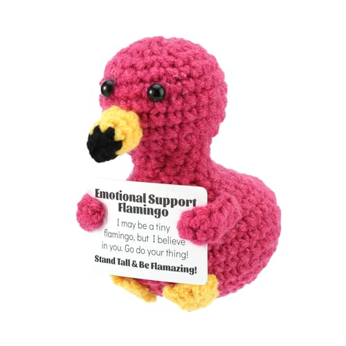 TOYMIS Crochet Flamingo Wool Crochet Creative Emotional Plush Support Flamingo Knitted Doll Cheering Up Gift for Friends Families Christmas Birthday Summer Beach Party Decoration (Rose Red)