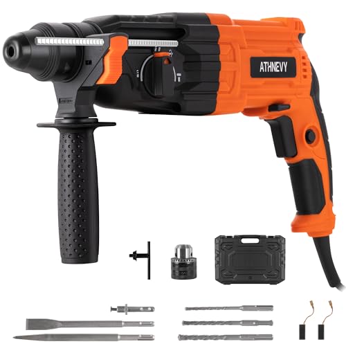 Image of 1 inch SDS-Plus Rotary Hammer Drill, 8 Amp 3.0J 4-Function Variable Speed | Hammer Drill with Safety Clutch & Reverse Stop, Concrete Demolition Tool Kit with Bits, Chisels & Case