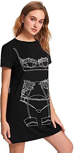 Floerns Women's Funny Lingerie Nightgown Cute Print Tshirt Sleepdress Black M #TOP3