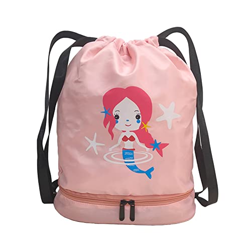 Cute beach bag,Drawstring Sport bag,beach backpack,Dry wet separation backpack, Suitable for swim, travel, camp, beach, dance (Pink)