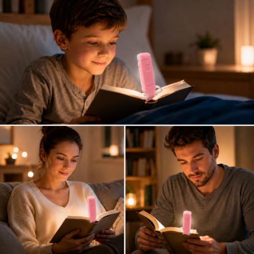 Image of One94Store Book Lamp for Students, USB Rechargeable LED Study Light, 3 Brightness & Color Modes, Clip-On, Portable & Eye-Friendly (Pink)