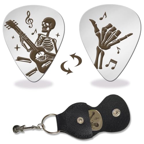 arricraft 1 Pc Stainless Steel Guitar Pick, Playing Rock Skeleton and Gesture Pick Plectrums Gothtic Bass Pick Musicial Gifts for Musician Guitar Player Guitarist Him Men Halloween