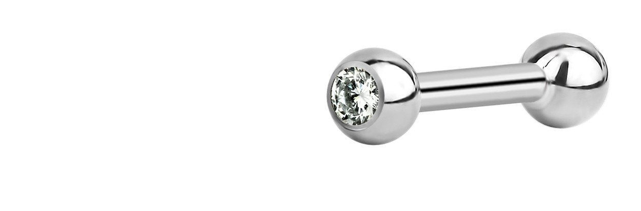 Forbidden Body Jewelry 14G-16G Titanium Single CZ Crystal Top Barbell for Cartilage and Tongue Piercings