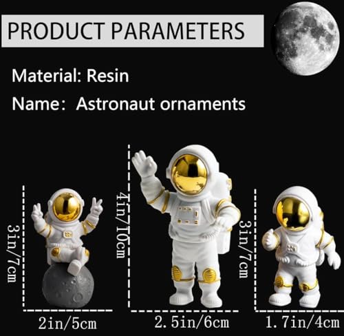 Image of VRB DecTM 3Pcs Astronaut Figurine Spaceman Statue Ornament Toys Statue for Showpiece Home Room Office Desktop Decoration /Car Dashboard /Perfect Valentine Items (3 Pcs Big Golden Astronaut showpiece)