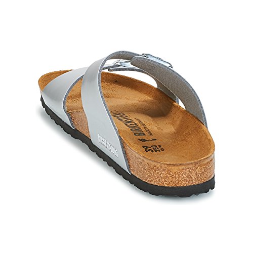 Image of Birkenstock Women's Heels Open Toe Sandals, Silver Soft Metallic Silver Soft Metallic Silver, 9