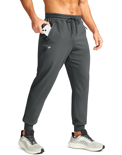 Pudolla Men's Fleece Joggers with 3 Pockets for Running(Dark Grey XL)