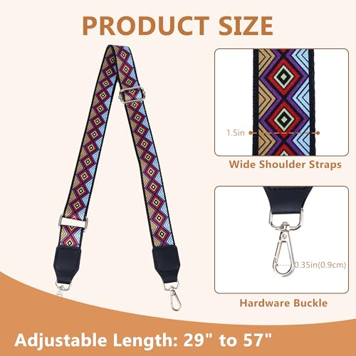 Image of Purse Straps Replacement Crossbody, Adjustable Long 29-57 Inch Detachable Thick Purse Strap with Colorful Checkered, 1.5 Inch Wide Decorative Shoulder Bag Strap for Women Handbags, Bag & Tote
