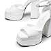 DREAM PAIRS High Heels Chunky Block Platform Heels for Women Ankle Strap Sexy Open Square Toe Heels Dressy Pumps Sandals,Size 7,White,SDHS2324W