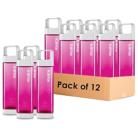 Clean Bottle Tritan Square BPA-Free Water Bottle, Opens from Both Ends, 25 Ounce, Dishwasher Safe, Raspberry (Classic, 12, Pack) Cover