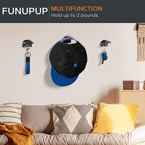 FUNUPUP Adhesive Hat Hooks for Wall, 16 Pack Hat Hanger Organizer for Baseball Caps (Black)