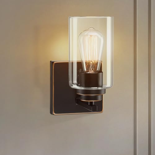Pia Ricco Wall Sconces Set of 2, Bedside Wall Lamps with Switch for Bedroom, Modern Bathroom Light Fixtures with Clear Glass Shade, Oil Rubbed Bronze Sconces Wall Lights for Living Room, Hallway by Pia Ricco - Used condition - Image 8