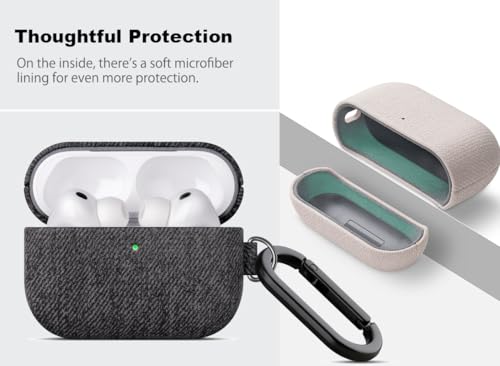 Image of Haobobro Handmade Case - for AirPods Pro 3 Case Cover with Key Chain - Selected Skin-Friendly Vegan Leather, Woolen Fabric Cloth Style, Shockproof Hard Cover for AirPods Pro 3rd Generation - Black