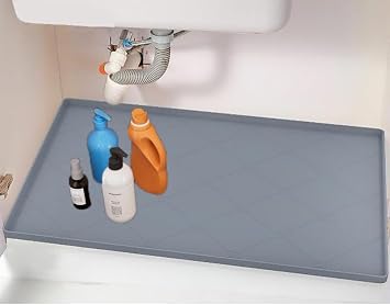 Czrqvyx,Under Sink Mats for Kitchen Waterproof, 19"x22" Silicone Under Kitchen Sink Liner Mat, Flexible Under Sink Drip Tray for Kitchen Bathroom, Thick Under Sink Rubber Mat with Lip, Grey