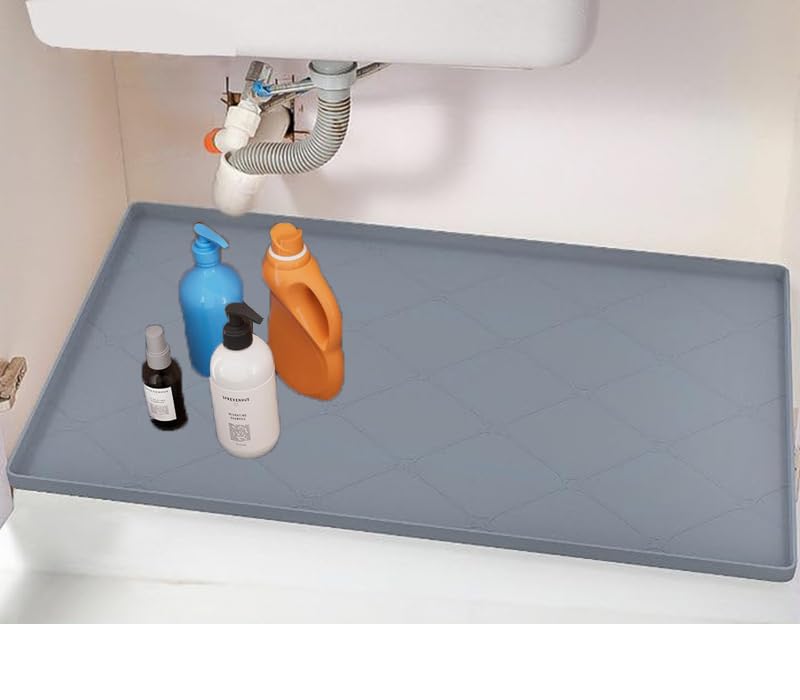 Czrqvyx，Under Sink Mats for Kitchen Waterproof, 19"x22" Silicone Under Kitchen Sink Liner Mat, Flexible Under Sink Drip Tray for Kitchen Bathroom,
