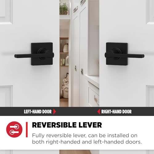 Image of Kwikset Casey Dummy Door Handle, Single Sided Lever for Closets, French Double Doors, and Pantry, Matte Black Non-Turning Reversible Interior Push /Pull Lever, with Microban Protection (1 count)