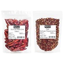 Natruen Whole Dry Szechuan Chinese Red Chili Pods 4 Oz, and Szechuan Red Peppercorn Whole 4 Oz