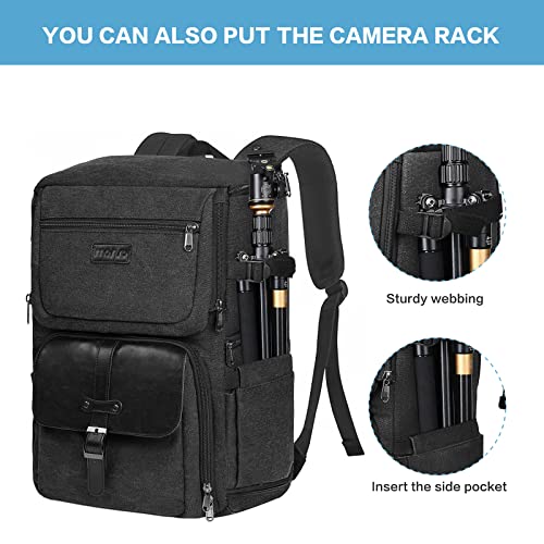 Mosiso Camera Backpack, Dslr/Slr/Mirrorless Photography Camera Bag Case Pu Flap Front Pocket With Tripod Holder&15-16 Inch Laptop Compartment Compatible With Canon/Nikon/Sony/Dji Mavic Drone, Black #TOP3