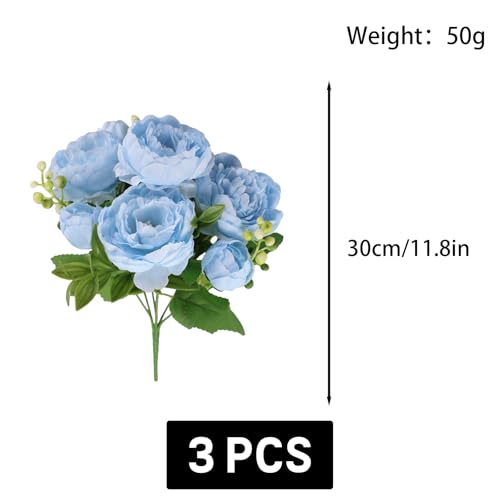 astylishome Artificial Flowers for Decoration Roses Fake Blooms with Rose for Wedding Bridal Bouquet Decorative Flower Arrangement Home Party Centerpieces Blue 0205 - Image 3