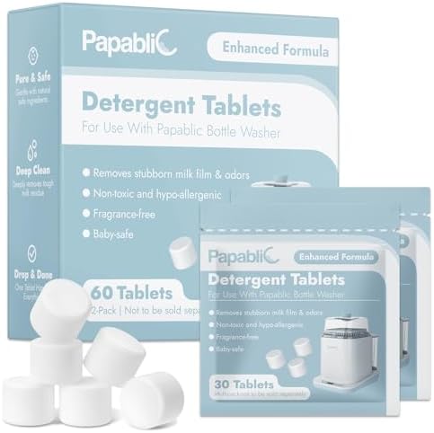 Papablic 60Pcs Official Detergent Soap Tablets for Baby Brezza, GROWNSY, Momcozy Bottle Washer Pro & Portable Bottle Warmer, Compact Travel-Friendly Packs Washing Block