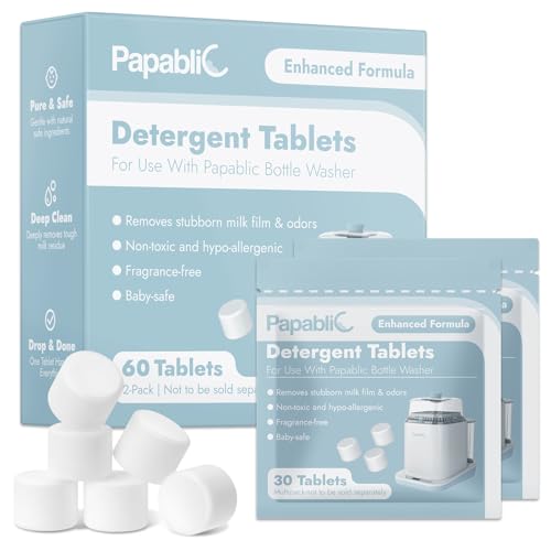 Image of Papablic 60Pcs Official Detergent Soap Tablets for Baby Brezza, GROWNSY, Momcozy Bottle Washer Pro & Portable Bottle Warmer, Compact Travel-Friendly Packs Washing Block