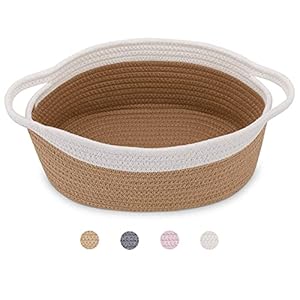 ABenkle Small Woven Basket, 12″x 8″ x 5″ Cute Small Basket, Rope Room Shelf Storage Basket, Cat Dog Toys Basket Chest Box, Empty Decorative Gift Basket with Handles -Brown