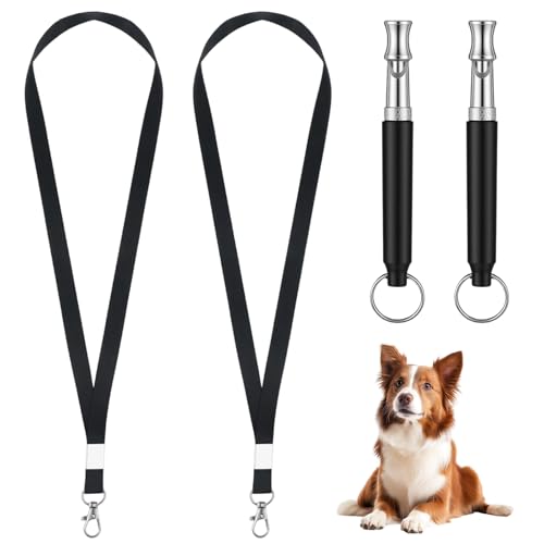 Bruislard 2 Pack Dog Whistle Professional Recall Dog Training Whistles Adjustable Frequency Silent Training Ultrasonic Dogs Whistle Stop Barking Neighbors Dogs with Lanyard (Black)