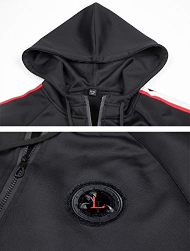 Pasok Men's Casual Tracksuit Set Long Sleeve Full-Zip Running Jogging Athletic Sweat Suits (L, Style 2 Black) #TOP6