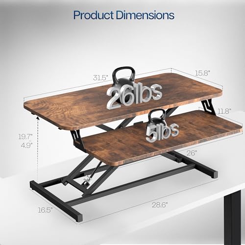 Image of VIVO Rustic Vintage Brown 32 inch Standing Desk Riser, DESK-V000SN | Height Adjustable, Stand Up Desk Converter, Quick Sit to Stand, Tabletop Dual Monitor Riser Workstation, Minimal Assembly