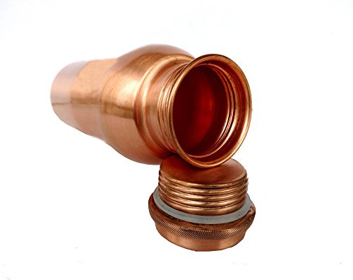 Rastogi Handicrafts Pure Copper Bottle Curve Design Joint Less Leak Proof Bottle For Drinking Water Storage 500 Ml/16Oz #TOP1