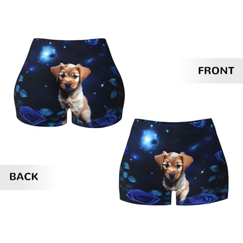 Puppy Blue Rose Pattern Sports Shorts, high Elastic Slim Fitness Pants, Suitable for Yoga/Leisure/Daily wear3