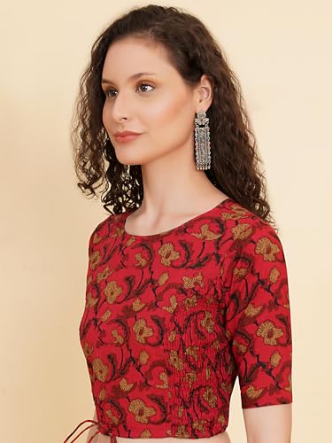 Image of Yash Gallery Women's Cotton Zig-Zag Printed Regular Regular Fit Short Sleeve Blouse