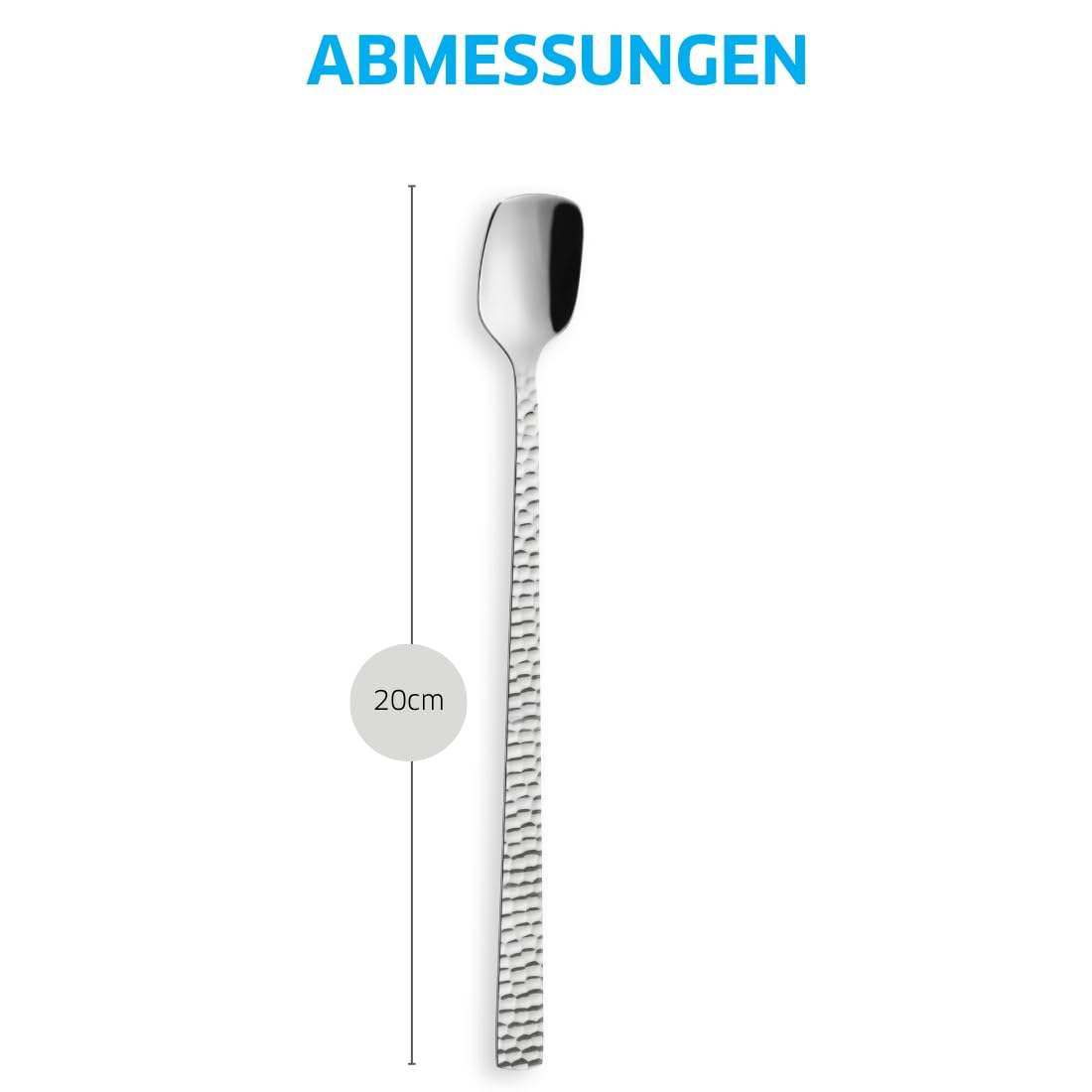 Amefa FELICITY Latte Macchiato Löffel/Longdrinklöffel Set 6-teilig, Hochwertige Löffel lang, Gehämmert, Löffel Longdrink im Hammerschlag-Design, 18/0 Edelstahlbesteck, Spülmaschinenfest